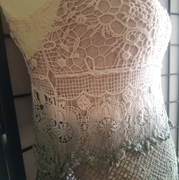 Lace tank top white and green boho - Picture 3 of 7